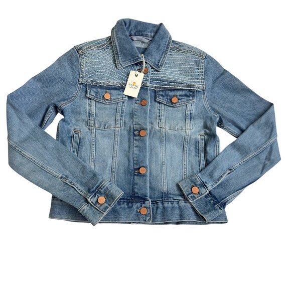 Marine Layer Eileen Embroidered Denim Jacket X-Small Light Wash Copper women new - Picture 2 of 15